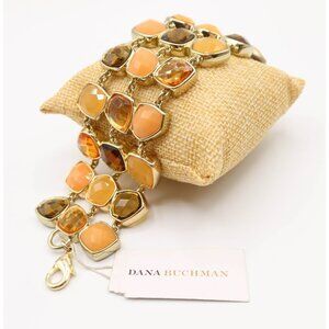 DANA BUCHMAN Amber Peach Faceted Faux Stone & Gold Tone Wide Bracelet NWT